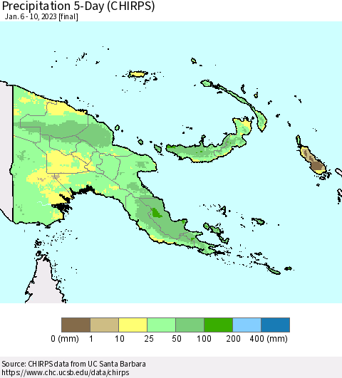 Papua New Guinea Precipitation 5-Day (CHIRPS) Thematic Map For 1/6/2023 - 1/10/2023