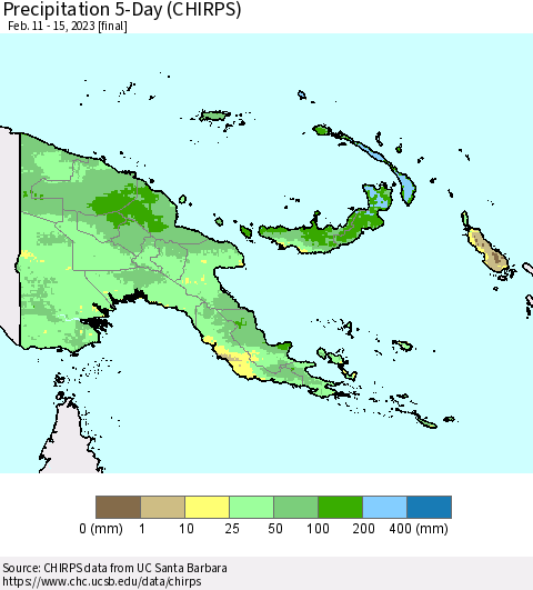 Papua New Guinea Precipitation 5-Day (CHIRPS) Thematic Map For 2/11/2023 - 2/15/2023