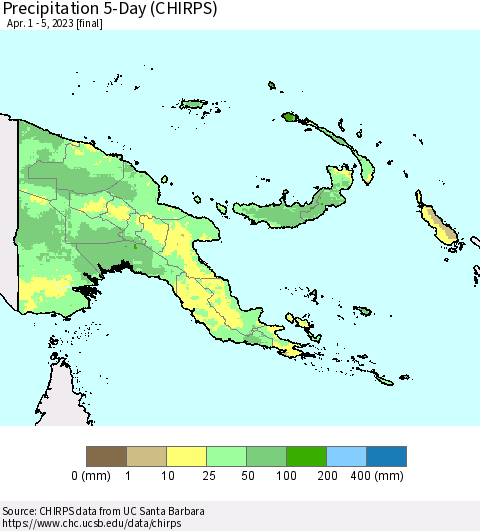 Papua New Guinea Precipitation 5-Day (CHIRPS) Thematic Map For 4/1/2023 - 4/5/2023
