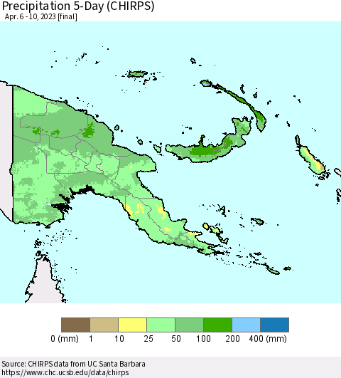 Papua New Guinea Precipitation 5-Day (CHIRPS) Thematic Map For 4/6/2023 - 4/10/2023