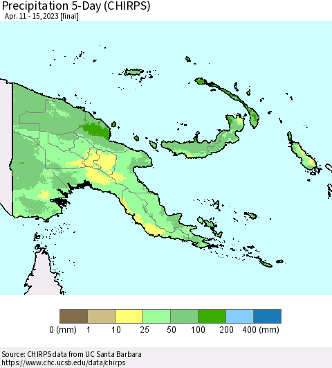 Papua New Guinea Precipitation 5-Day (CHIRPS) Thematic Map For 4/11/2023 - 4/15/2023