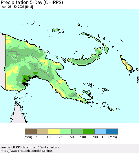 Papua New Guinea Precipitation 5-Day (CHIRPS) Thematic Map For 4/26/2023 - 4/30/2023