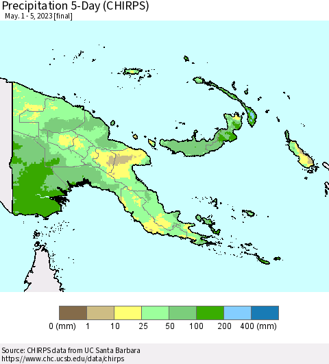 Papua New Guinea Precipitation 5-Day (CHIRPS) Thematic Map For 5/1/2023 - 5/5/2023