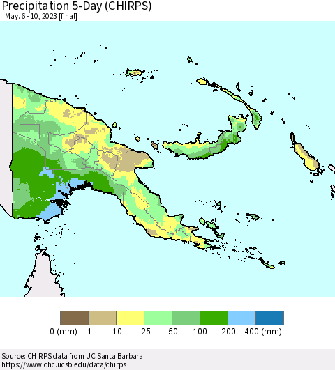 Papua New Guinea Precipitation 5-Day (CHIRPS) Thematic Map For 5/6/2023 - 5/10/2023