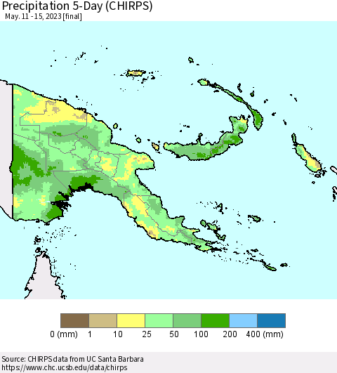 Papua New Guinea Precipitation 5-Day (CHIRPS) Thematic Map For 5/11/2023 - 5/15/2023