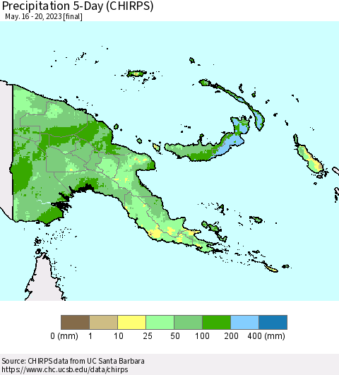 Papua New Guinea Precipitation 5-Day (CHIRPS) Thematic Map For 5/16/2023 - 5/20/2023