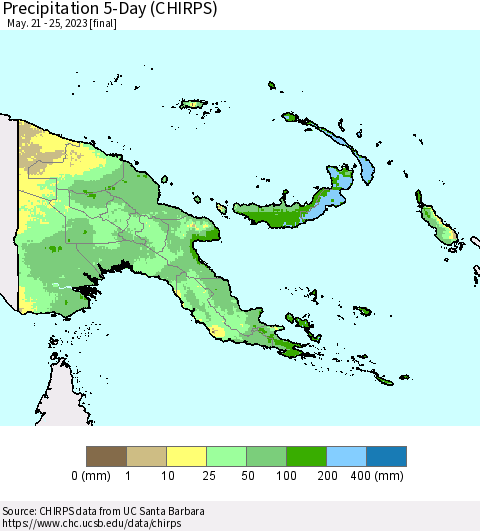 Papua New Guinea Precipitation 5-Day (CHIRPS) Thematic Map For 5/21/2023 - 5/25/2023