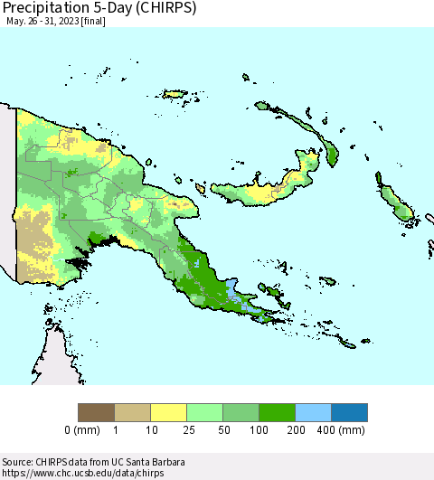 Papua New Guinea Precipitation 5-Day (CHIRPS) Thematic Map For 5/26/2023 - 5/31/2023