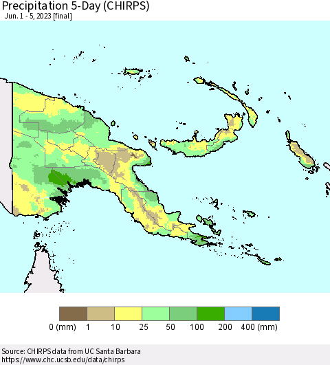 Papua New Guinea Precipitation 5-Day (CHIRPS) Thematic Map For 6/1/2023 - 6/5/2023