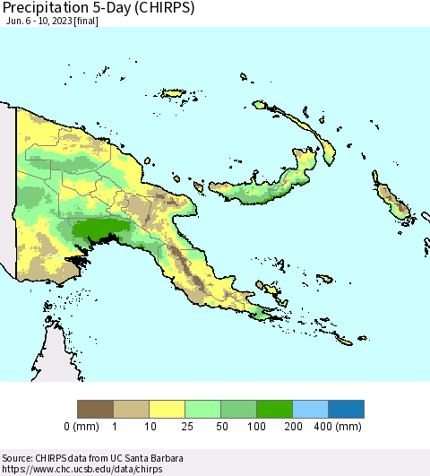 Papua New Guinea Precipitation 5-Day (CHIRPS) Thematic Map For 6/6/2023 - 6/10/2023