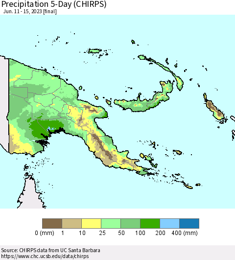 Papua New Guinea Precipitation 5-Day (CHIRPS) Thematic Map For 6/11/2023 - 6/15/2023