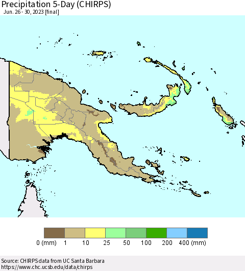 Papua New Guinea Precipitation 5-Day (CHIRPS) Thematic Map For 6/26/2023 - 6/30/2023