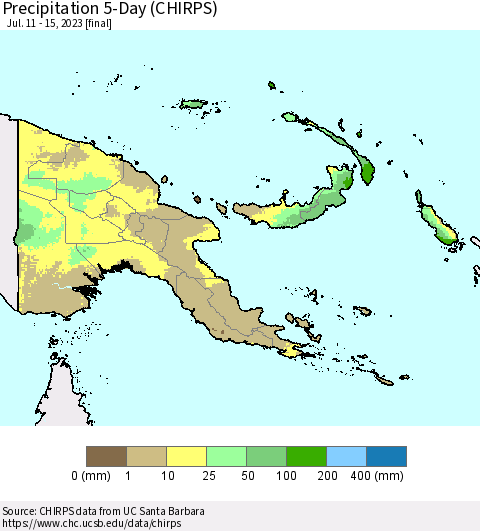 Papua New Guinea Precipitation 5-Day (CHIRPS) Thematic Map For 7/11/2023 - 7/15/2023
