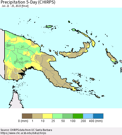 Papua New Guinea Precipitation 5-Day (CHIRPS) Thematic Map For 7/21/2023 - 7/25/2023