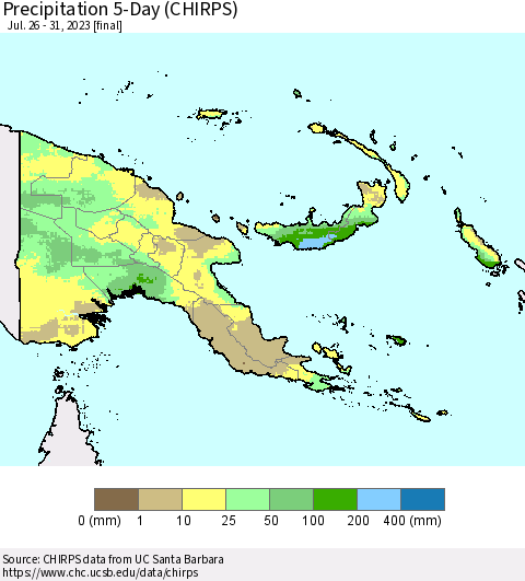 Papua New Guinea Precipitation 5-Day (CHIRPS) Thematic Map For 7/26/2023 - 7/31/2023