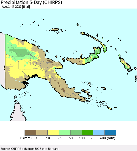 Papua New Guinea Precipitation 5-Day (CHIRPS) Thematic Map For 8/1/2023 - 8/5/2023