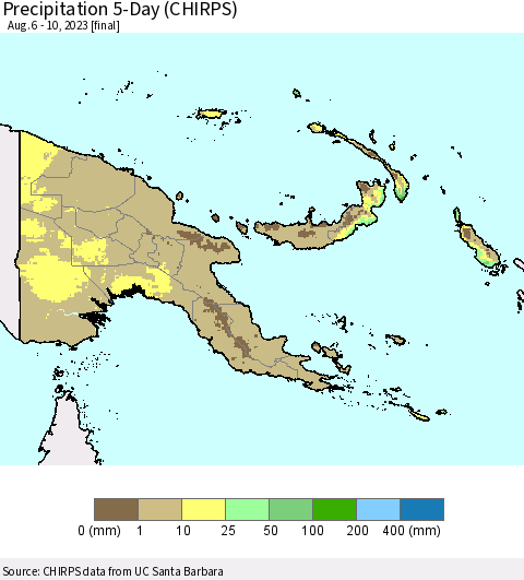 Papua New Guinea Precipitation 5-Day (CHIRPS) Thematic Map For 8/6/2023 - 8/10/2023
