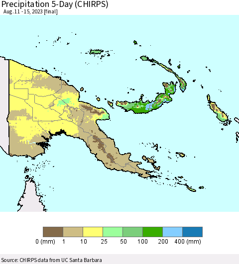 Papua New Guinea Precipitation 5-Day (CHIRPS) Thematic Map For 8/11/2023 - 8/15/2023