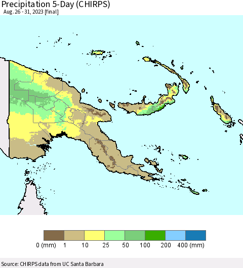 Papua New Guinea Precipitation 5-Day (CHIRPS) Thematic Map For 8/26/2023 - 8/31/2023