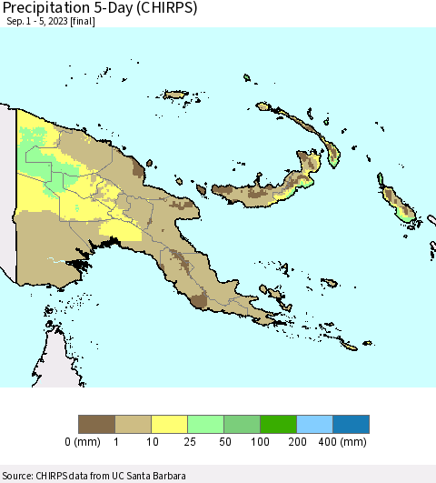 Papua New Guinea Precipitation 5-Day (CHIRPS) Thematic Map For 9/1/2023 - 9/5/2023