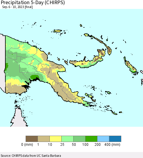 Papua New Guinea Precipitation 5-Day (CHIRPS) Thematic Map For 9/6/2023 - 9/10/2023