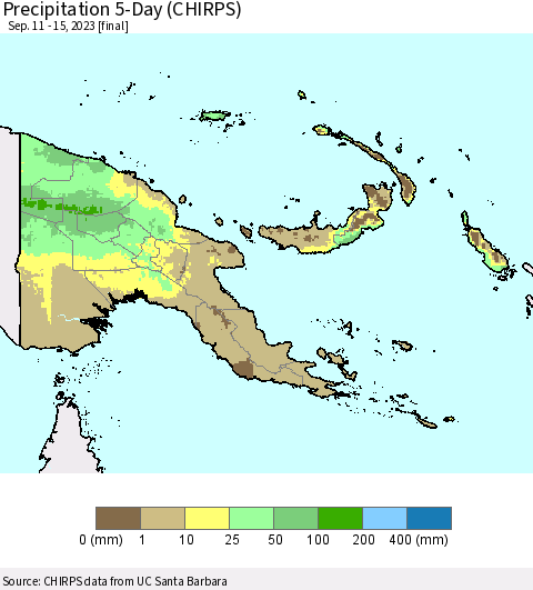 Papua New Guinea Precipitation 5-Day (CHIRPS) Thematic Map For 9/11/2023 - 9/15/2023