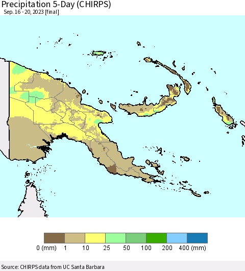 Papua New Guinea Precipitation 5-Day (CHIRPS) Thematic Map For 9/16/2023 - 9/20/2023