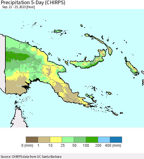 Papua New Guinea Precipitation 5-Day (CHIRPS) Thematic Map For 9/21/2023 - 9/25/2023