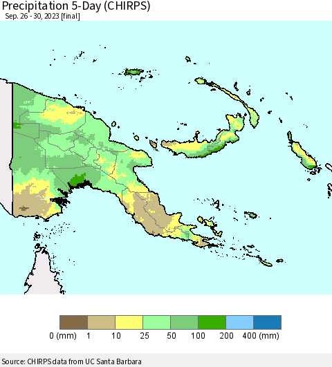 Papua New Guinea Precipitation 5-Day (CHIRPS) Thematic Map For 9/26/2023 - 9/30/2023