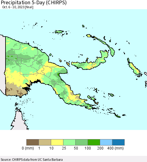 Papua New Guinea Precipitation 5-Day (CHIRPS) Thematic Map For 10/6/2023 - 10/10/2023