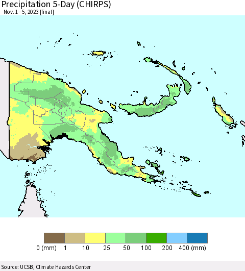 Papua New Guinea Precipitation 5-Day (CHIRPS) Thematic Map For 11/1/2023 - 11/5/2023