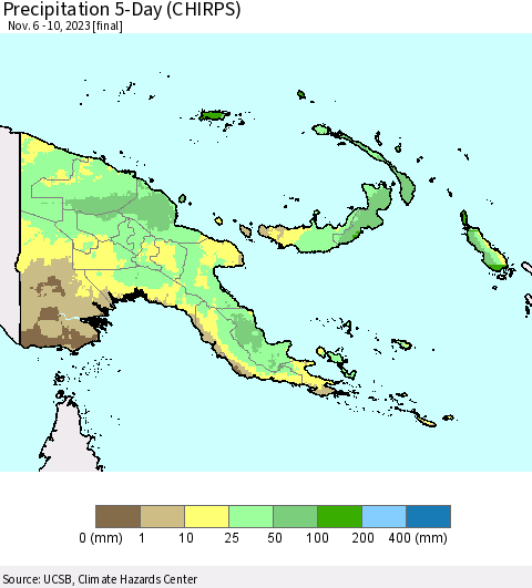Papua New Guinea Precipitation 5-Day (CHIRPS) Thematic Map For 11/6/2023 - 11/10/2023