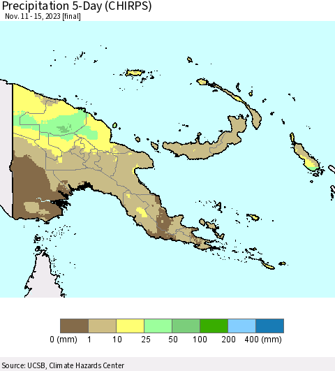 Papua New Guinea Precipitation 5-Day (CHIRPS) Thematic Map For 11/11/2023 - 11/15/2023