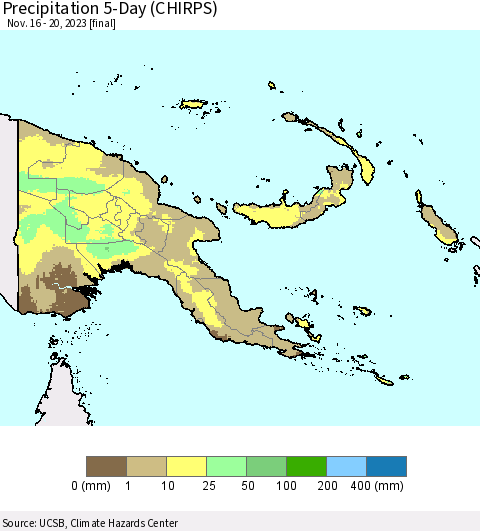 Papua New Guinea Precipitation 5-Day (CHIRPS) Thematic Map For 11/16/2023 - 11/20/2023