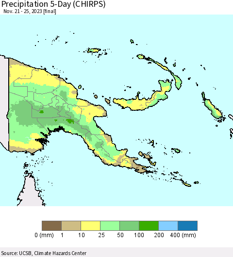 Papua New Guinea Precipitation 5-Day (CHIRPS) Thematic Map For 11/21/2023 - 11/25/2023