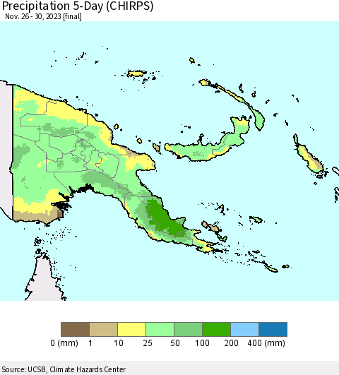 Papua New Guinea Precipitation 5-Day (CHIRPS) Thematic Map For 11/26/2023 - 11/30/2023