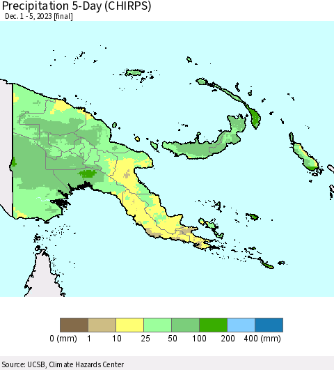 Papua New Guinea Precipitation 5-Day (CHIRPS) Thematic Map For 12/1/2023 - 12/5/2023