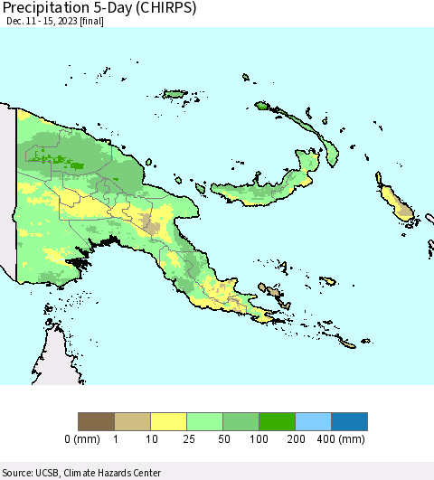 Papua New Guinea Precipitation 5-Day (CHIRPS) Thematic Map For 12/11/2023 - 12/15/2023