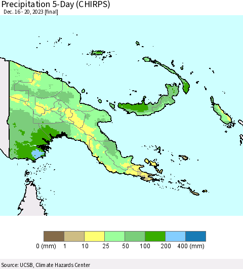 Papua New Guinea Precipitation 5-Day (CHIRPS) Thematic Map For 12/16/2023 - 12/20/2023