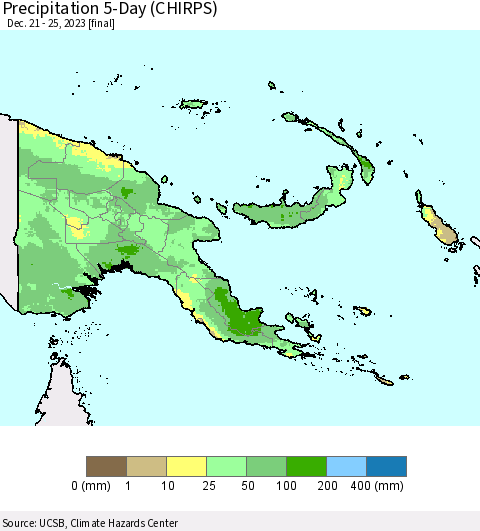 Papua New Guinea Precipitation 5-Day (CHIRPS) Thematic Map For 12/21/2023 - 12/25/2023