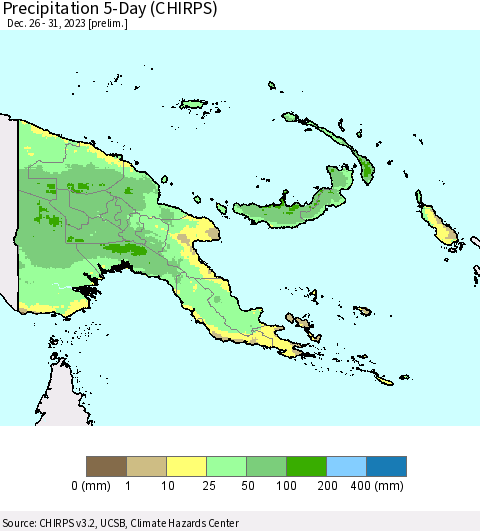 Papua New Guinea Precipitation 5-Day (CHIRPS) Thematic Map For 12/26/2023 - 12/31/2023