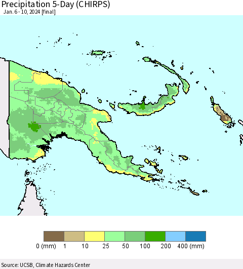 Papua New Guinea Precipitation 5-Day (CHIRPS) Thematic Map For 1/6/2024 - 1/10/2024