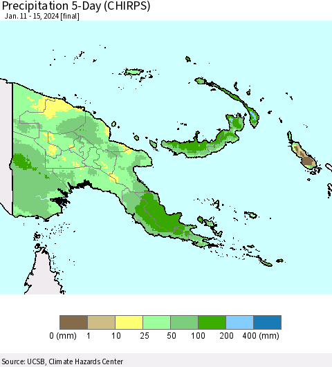 Papua New Guinea Precipitation 5-Day (CHIRPS) Thematic Map For 1/11/2024 - 1/15/2024