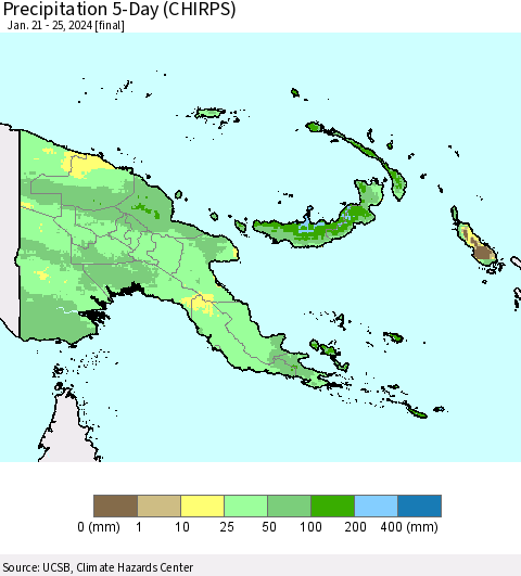 Papua New Guinea Precipitation 5-Day (CHIRPS) Thematic Map For 1/21/2024 - 1/25/2024