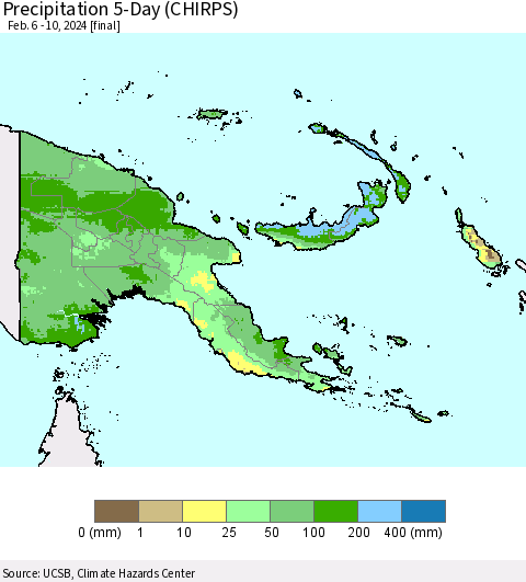 Papua New Guinea Precipitation 5-Day (CHIRPS) Thematic Map For 2/6/2024 - 2/10/2024