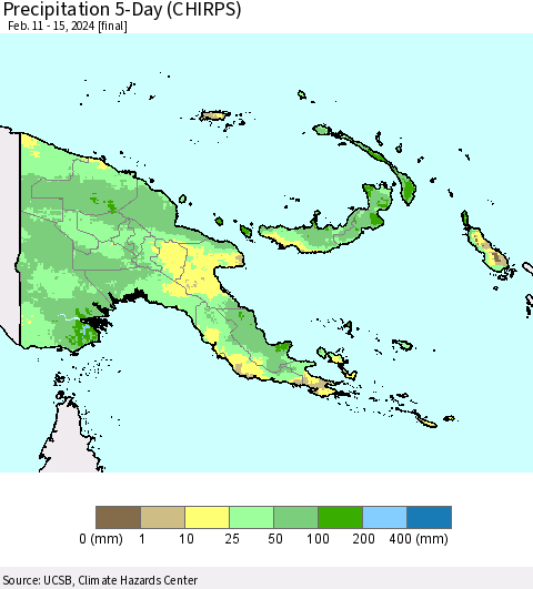 Papua New Guinea Precipitation 5-Day (CHIRPS) Thematic Map For 2/11/2024 - 2/15/2024