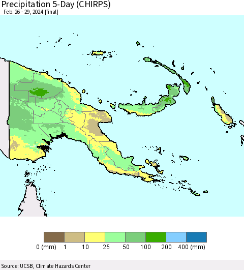 Papua New Guinea Precipitation 5-Day (CHIRPS) Thematic Map For 2/26/2024 - 2/29/2024