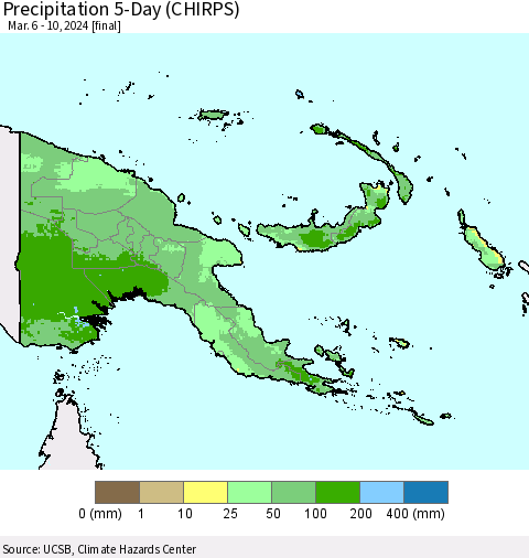 Papua New Guinea Precipitation 5-Day (CHIRPS) Thematic Map For 3/6/2024 - 3/10/2024