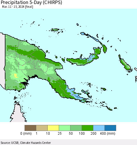 Papua New Guinea Precipitation 5-Day (CHIRPS) Thematic Map For 3/11/2024 - 3/15/2024