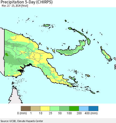 Papua New Guinea Precipitation 5-Day (CHIRPS) Thematic Map For 3/21/2024 - 3/25/2024